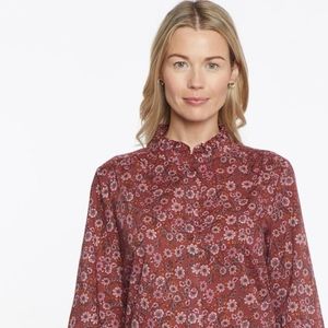 Ruffle Neck Blouse With Three-Quarter Sleeves